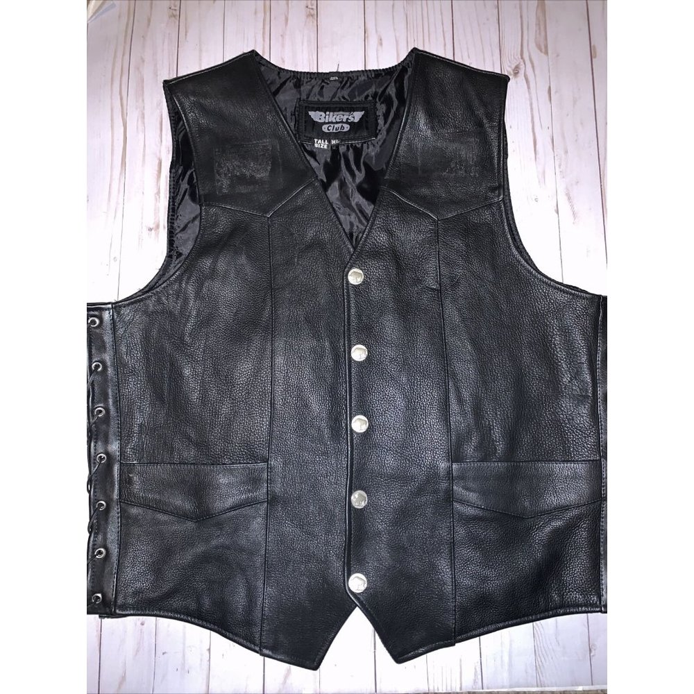 BIKER’S CLUB MEN'S BLACK LEATHER BIKER VEST SIZE XL